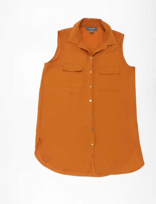 Primark Womens Brown Polyester Basic Button-Up Size 8 Collared