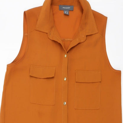 Primark Womens Brown Polyester Basic Button-Up Size 8 Collared