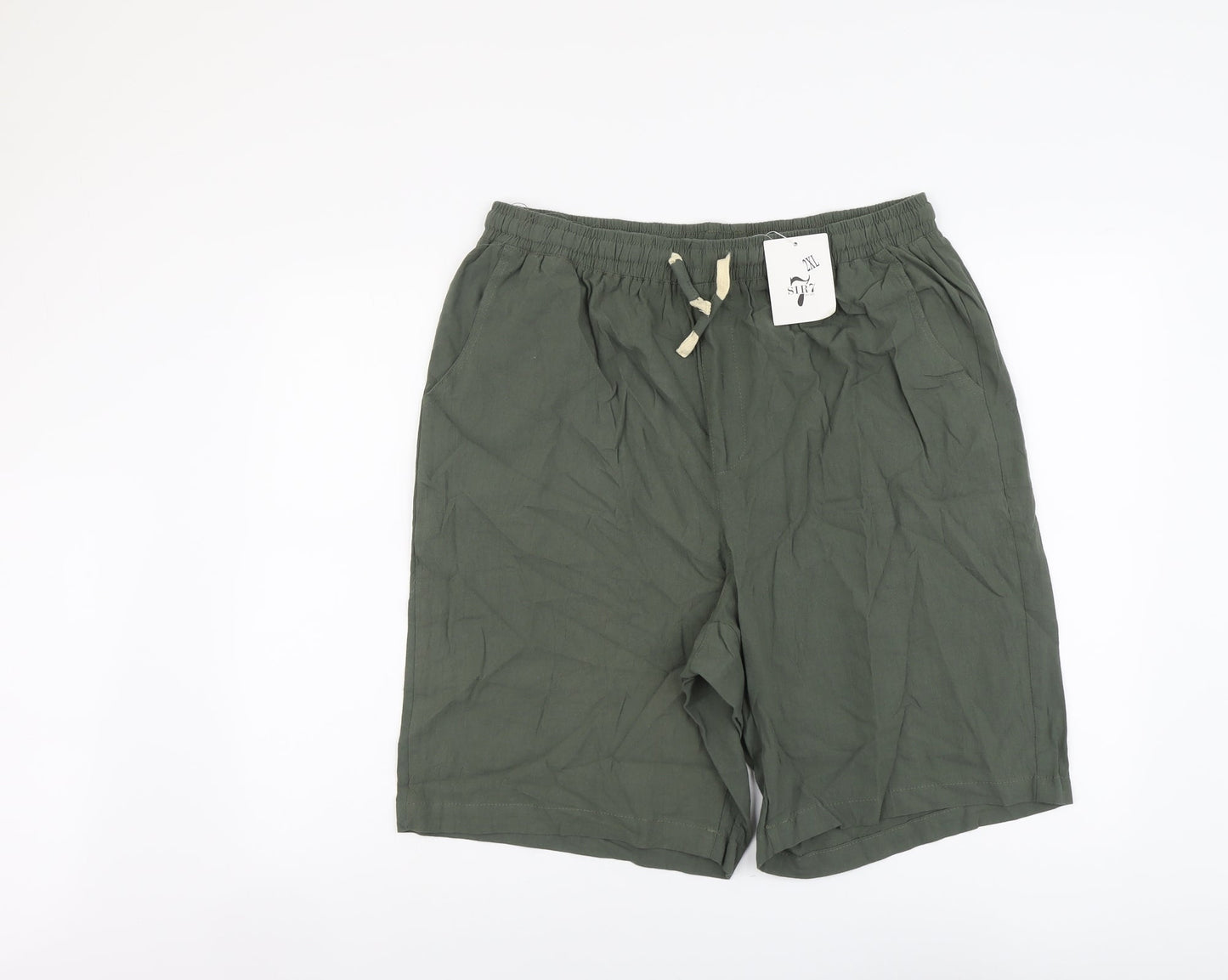Sir 7 Womens Green Cotton Chino Shorts Size 2XL L9 in Regular Drawstring