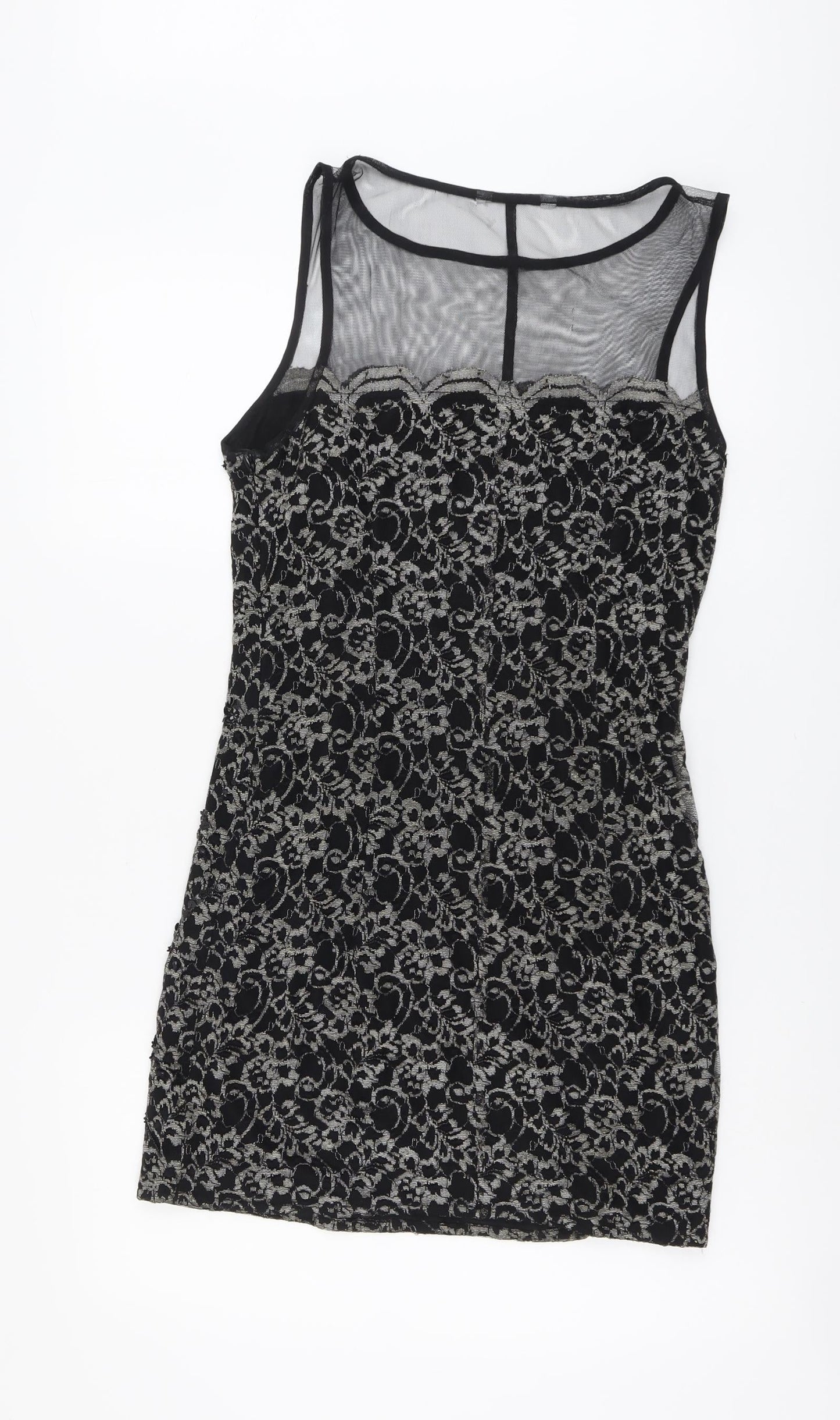 Debenhams Womens Black Geometric Nylon A-Line Size 12 Round Neck Pullover