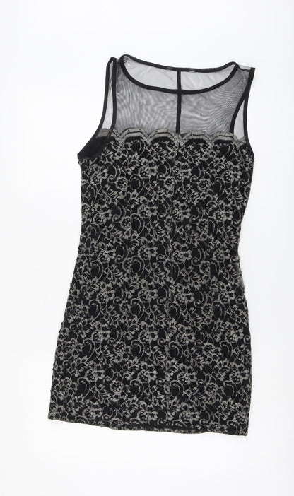 Debenhams Womens Black Geometric Nylon A-Line Size 12 Round Neck Pullover