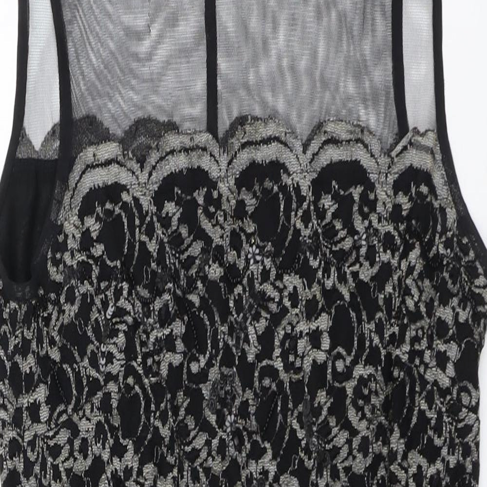 Debenhams Womens Black Geometric Nylon A-Line Size 12 Round Neck Pullover