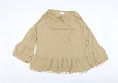 Love and Friends Womens Beige Viscose Basic Blouse Size XS Boat Neck
