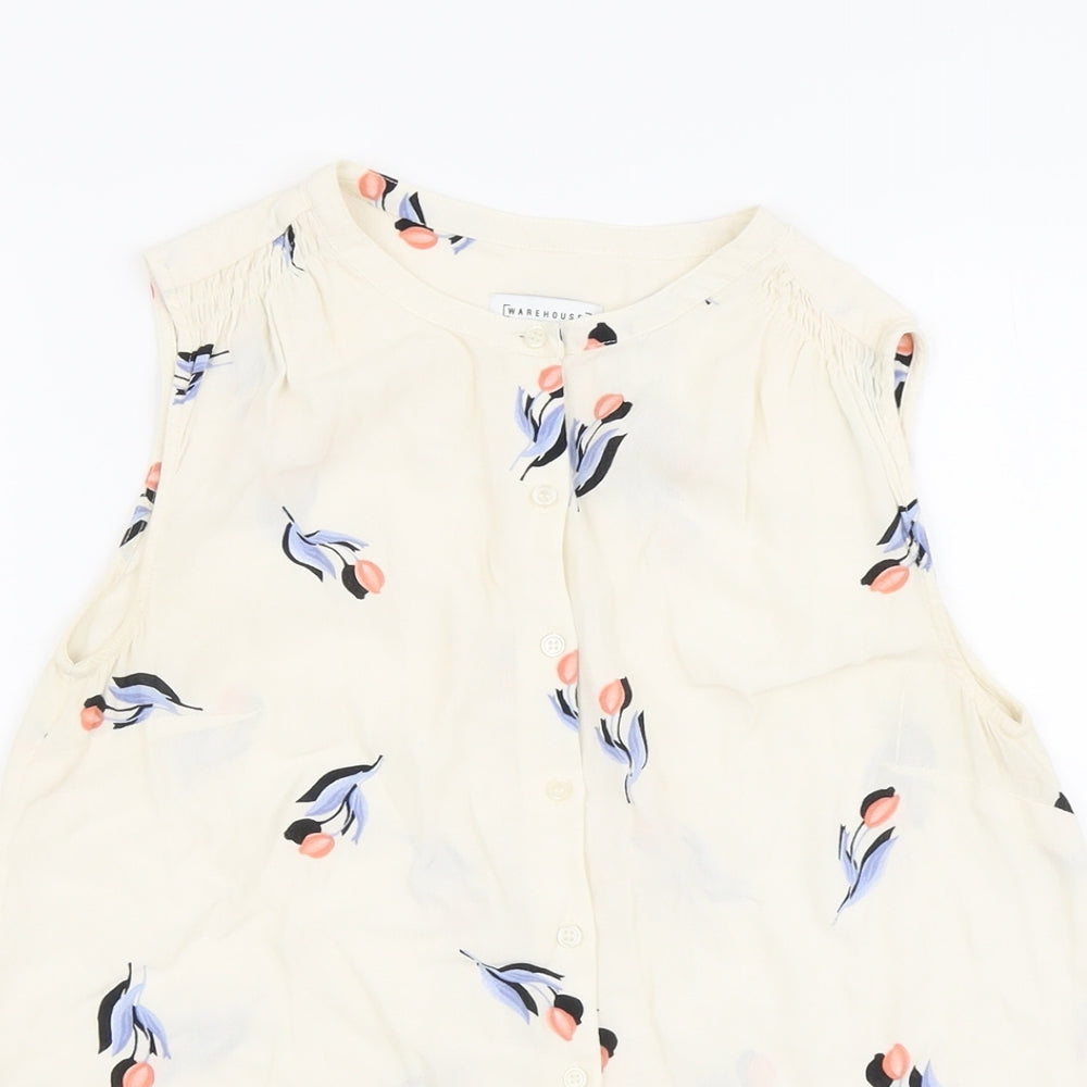 Womens UK Size 10 Warehouse Beige Basic Button-Up
