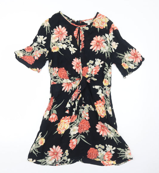 Miss Selfridge Womens Black Floral Polyester Fit & Flare Size 12 Round Neck Zip