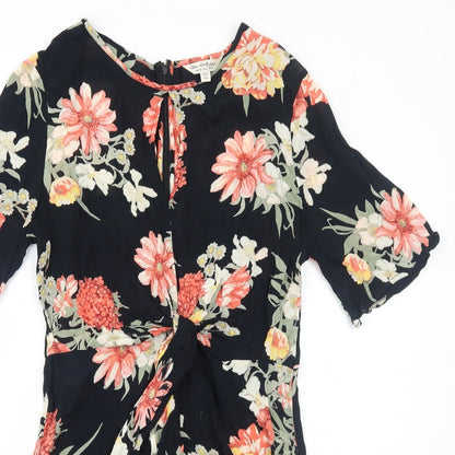 Miss Selfridge Womens Black Floral Polyester Fit & Flare Size 12 Round Neck Zip