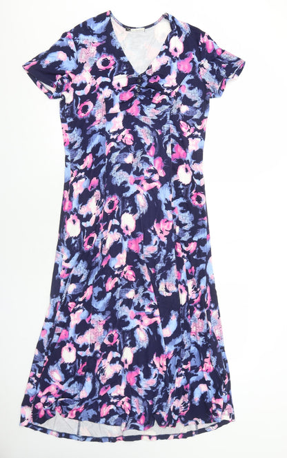 VIZ-A-VIZ Womens Blue Geometric Viscose A-Line Size 12 V-Neck Pullover