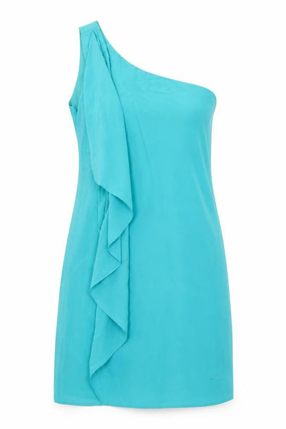 Oasis Womens Blue Polyester A-Line Size 10 One Shoulder Zip