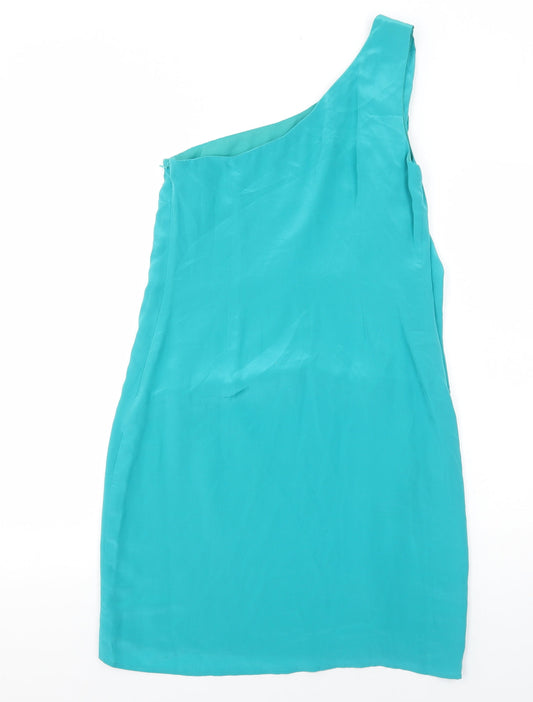 Oasis Womens Blue Polyester A-Line Size 10 One Shoulder Zip