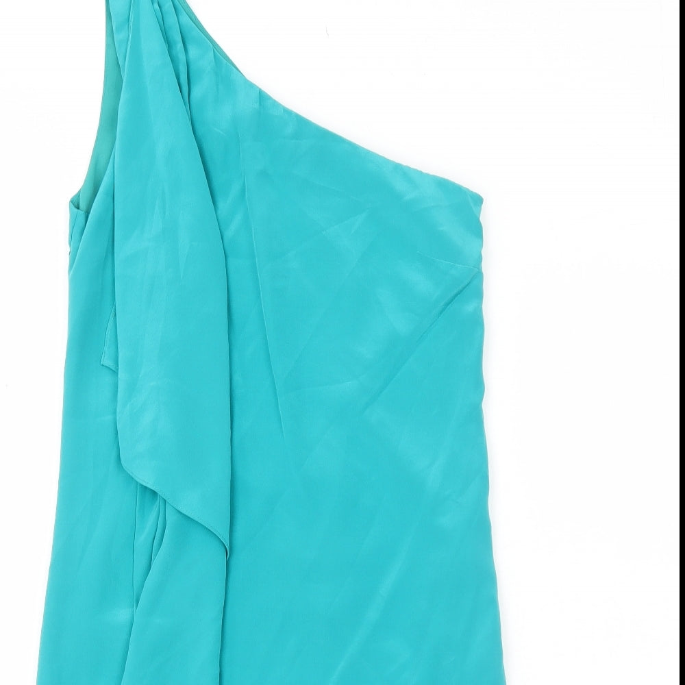 Oasis Womens Blue Polyester A-Line Size 10 One Shoulder Zip