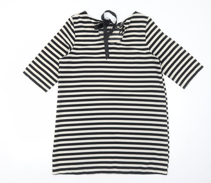 Atmosphere Womens Black Striped Polyester A-Line Size 16 Round Neck Tie