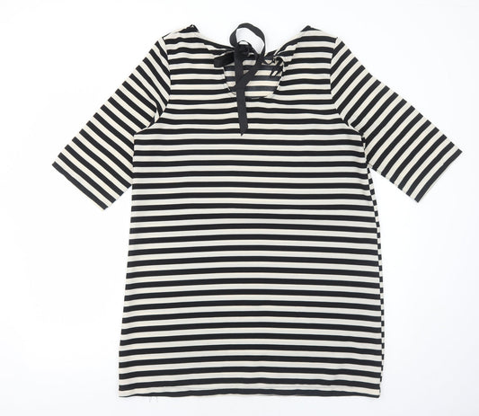Atmosphere Womens Black Striped Polyester A-Line Size 16 Round Neck Tie