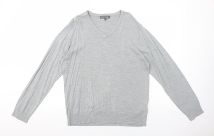 Marks and Spencer Mens Grey V-Neck Acrylic Pullover Jumper Size L Long Sleeve