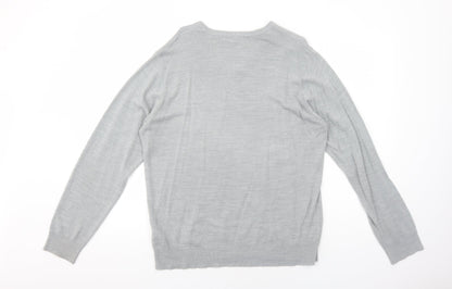 Marks and Spencer Mens Grey V-Neck Acrylic Pullover Jumper Size L Long Sleeve