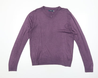 Atlantic Bay Mens Purple V-Neck Acrylic Pullover Jumper Size S Long Sleeve