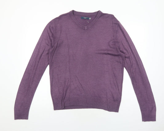 Atlantic Bay Mens Purple V-Neck Acrylic Pullover Jumper Size S Long Sleeve