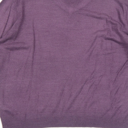 Atlantic Bay Mens Purple V-Neck Acrylic Pullover Jumper Size S Long Sleeve