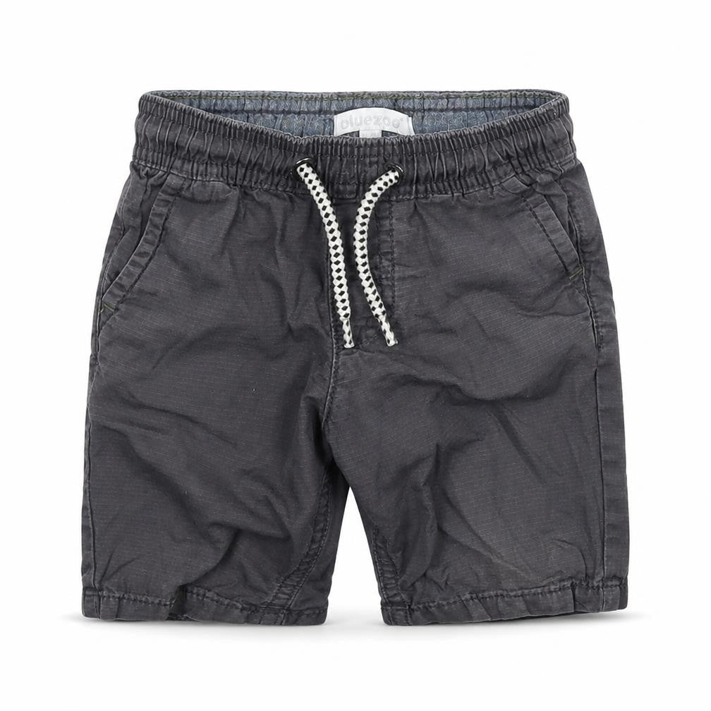 Front view of Blue Zoo boys’ grey cotton cargo trousers, size 18-24, months drawstring