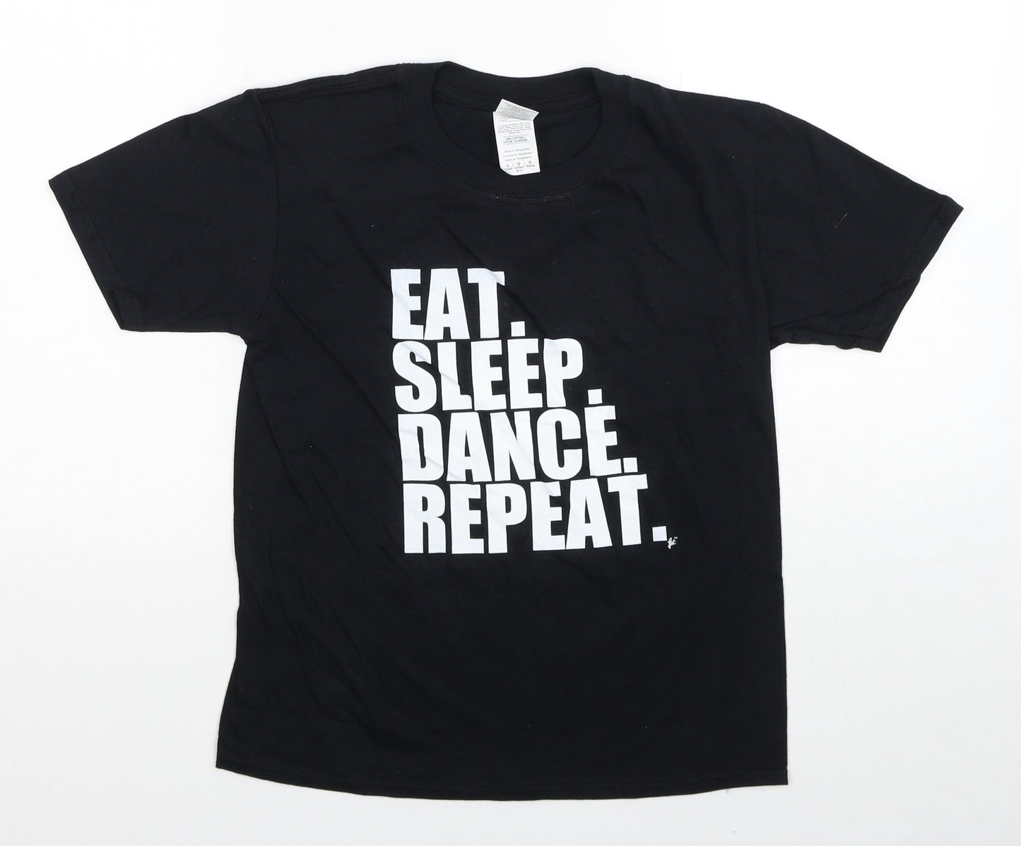 Gildan Girls Black Cotton Basic T-Shirt Size L Round Neck Pullover - Eat. Sleep. Dance. Repeat.