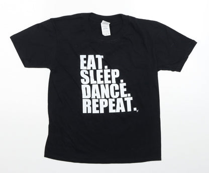 Gildan Girls Black Cotton Basic T-Shirt Size L Round Neck Pullover - Eat. Sleep. Dance. Repeat.