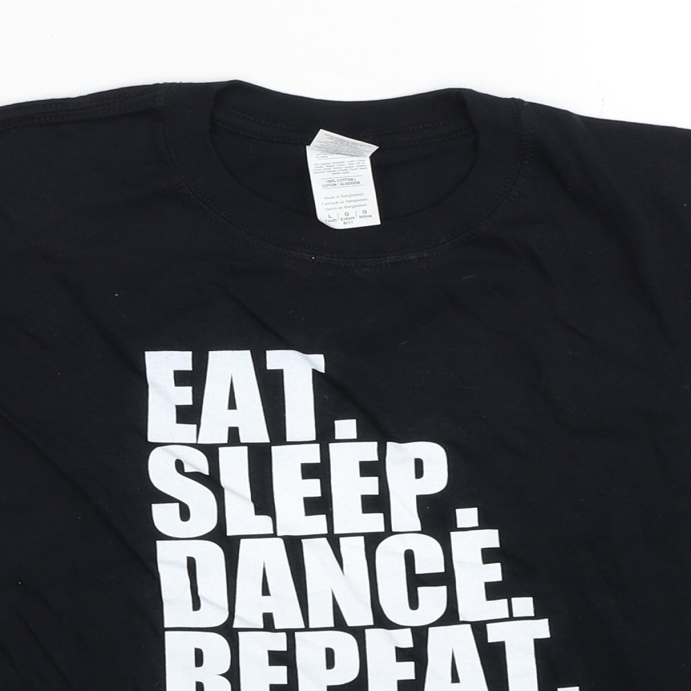 Gildan Girls Black Cotton Basic T-Shirt Size L Round Neck Pullover - Eat. Sleep. Dance. Repeat.
