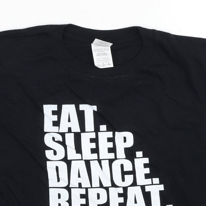 Gildan Girls Black Cotton Basic T-Shirt Size L Round Neck Pullover - Eat. Sleep. Dance. Repeat.