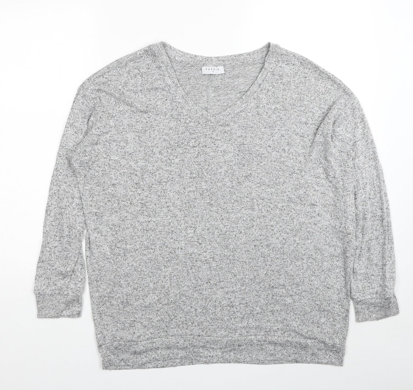 Papaya Womens Grey V-Neck Viscose Pullover Jumper Size 14