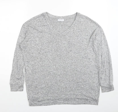 Papaya Womens Grey V-Neck Viscose Pullover Jumper Size 14