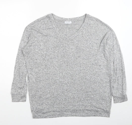 Papaya Womens Grey V-Neck Viscose Pullover Jumper Size 14
