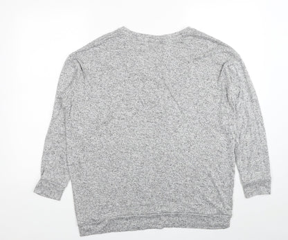 Papaya Womens Grey V-Neck Viscose Pullover Jumper Size 14