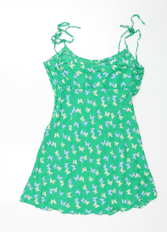 Divided by H&M Womens Green Geometric Viscose Mini Size L Scoop Neck Pullover - Butterfly