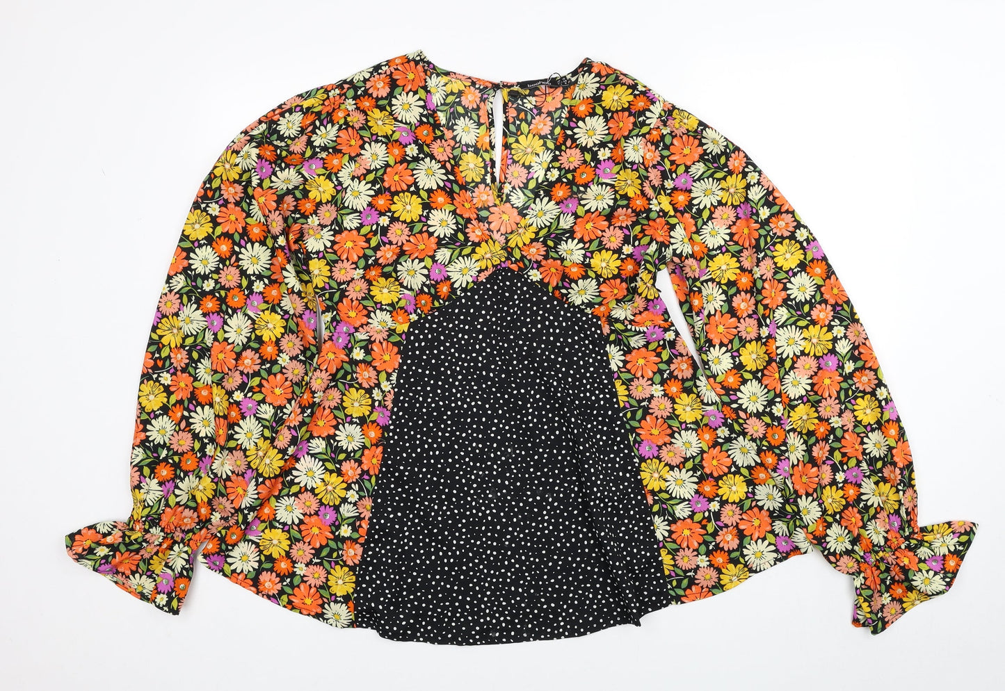 Boohoo Womens Multicoloured Floral Polyester Basic Blouse Size 10 V-Neck