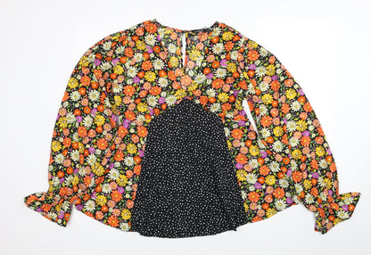 Boohoo Womens Multicoloured Floral Polyester Basic Blouse Size 10 V-Neck