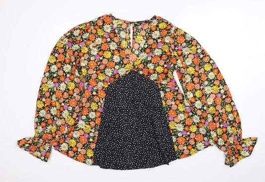 Boohoo Womens Multicoloured Floral Polyester Basic Blouse Size 10 V-Neck