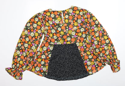 Boohoo Womens Multicoloured Floral Polyester Basic Blouse Size 10 V-Neck
