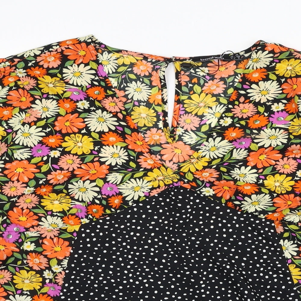 Boohoo Womens Multicoloured Floral Polyester Basic Blouse Size 10 V-Neck