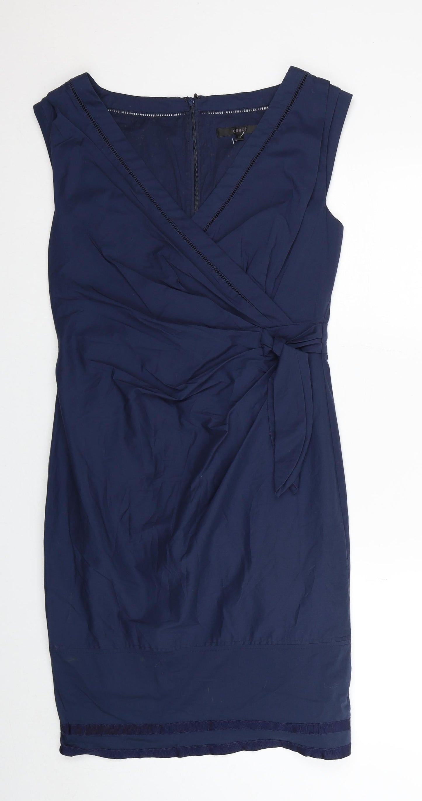 Coast Womens Blue Cotton A-Line Size 12 V-Neck Zip