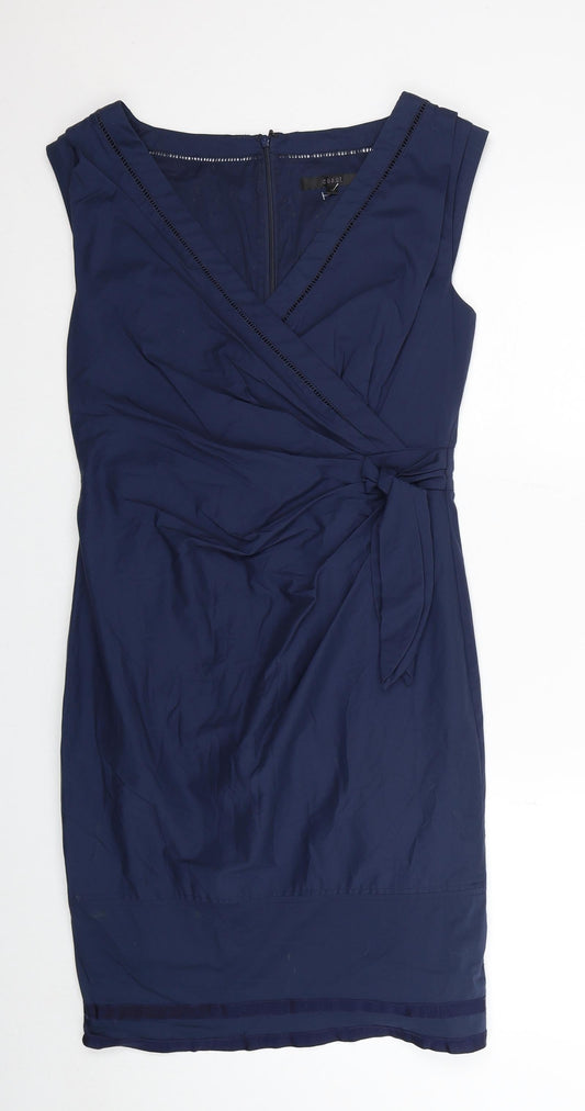 Coast Womens Blue Cotton A-Line Size 12 V-Neck Zip