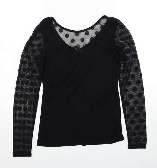 Izabel Womens Black Polka Dot Polyester Basic Blouse Size 8 Round Neck