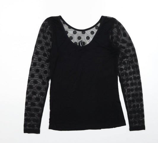 Izabel Womens Black Polka Dot Polyester Basic Blouse Size 8 Round Neck