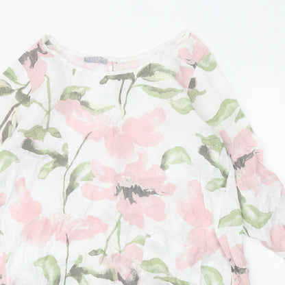 LV Clothing Womens White Floral Linen A-Line One Size Round Neck Pullover