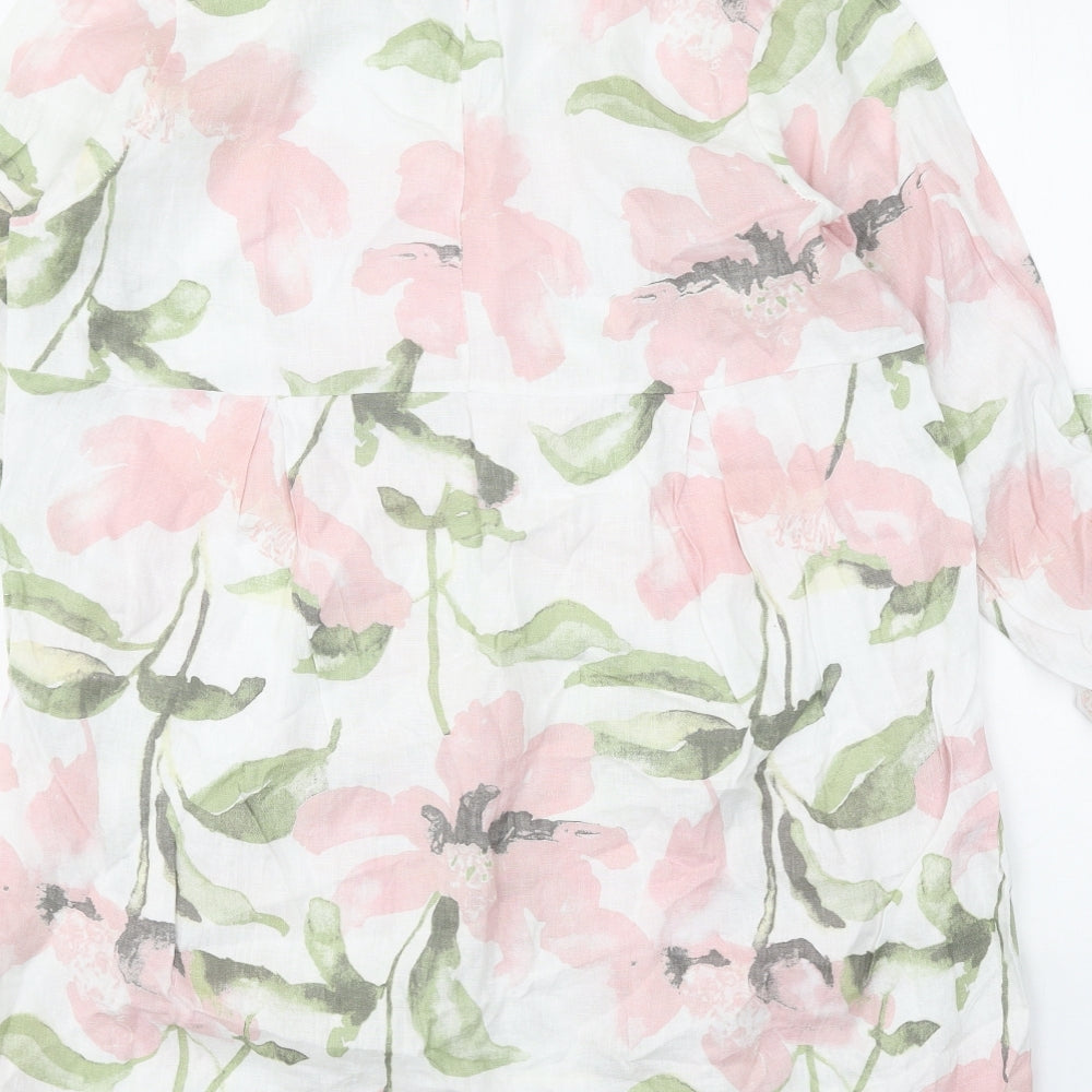 LV Clothing Womens White Floral Linen A-Line One Size Round Neck Pullover