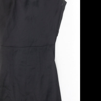 Zara Womens Black Polyester A-Line Size M Cowl Neck Zip