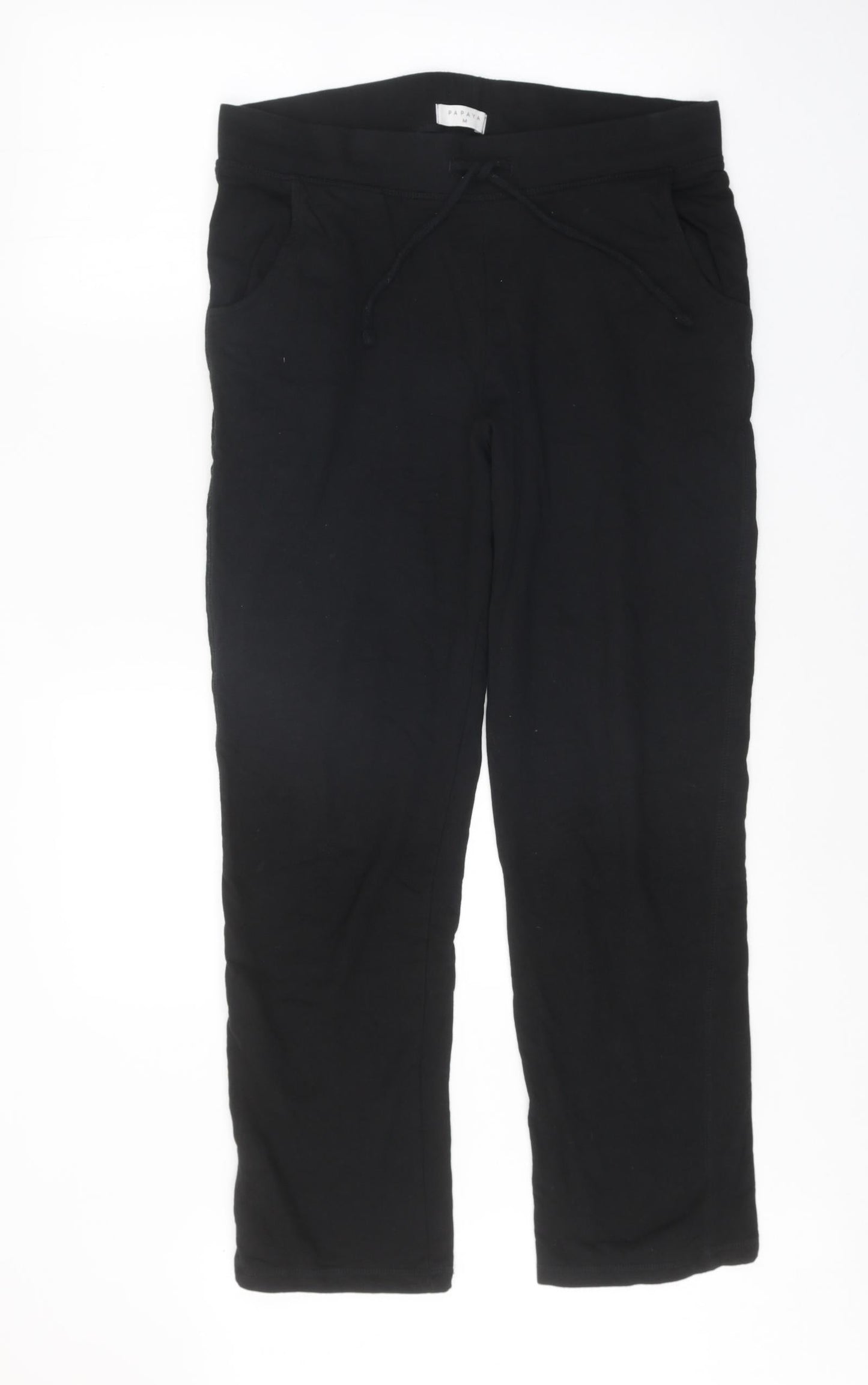 Papaya Womens Black Cotton Trousers Size M Regular Tie