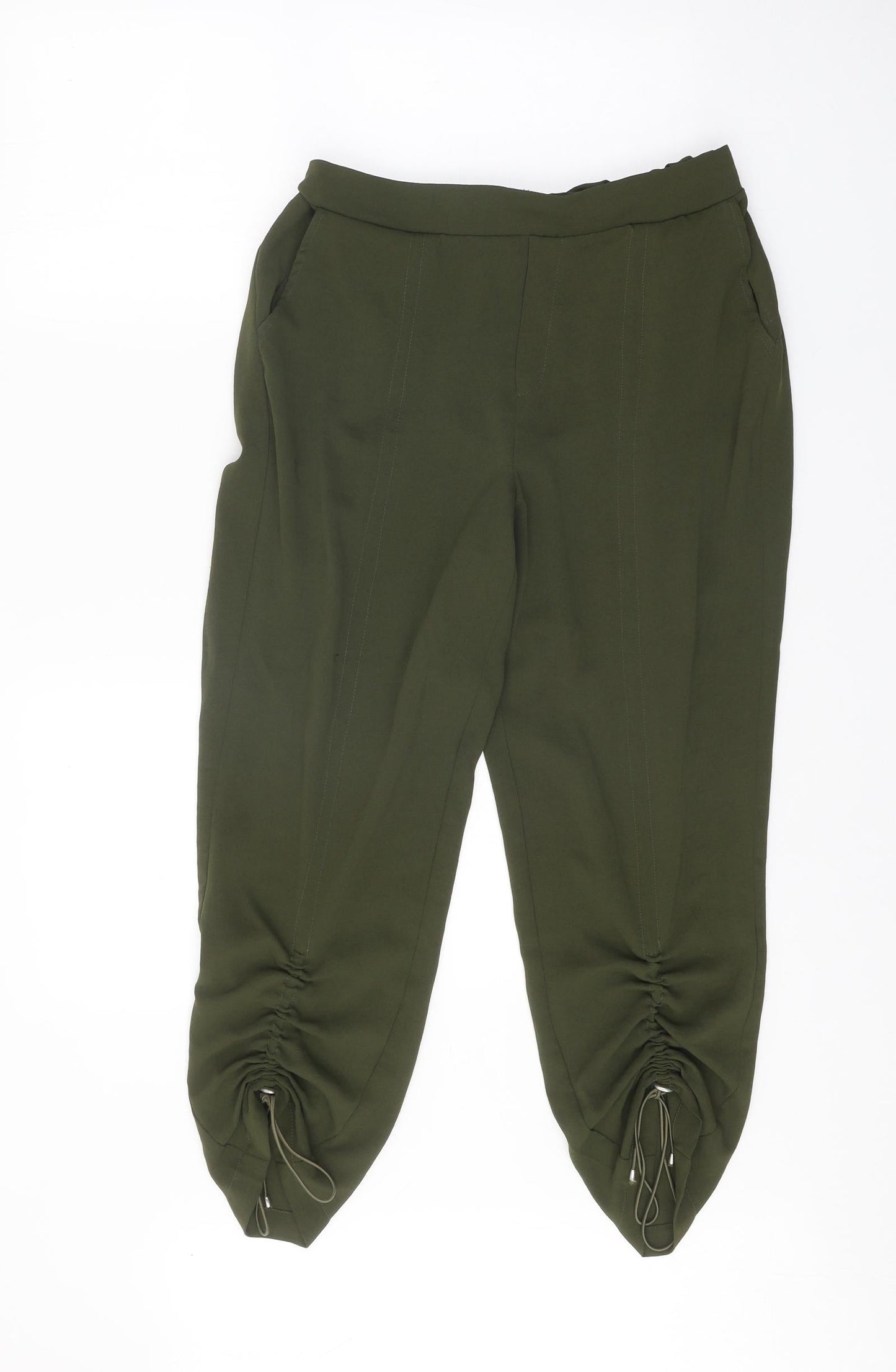 Kzell Womens Green Polyester Trousers Size M Regular Drawstring