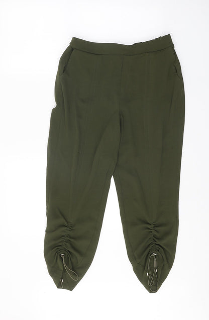 Kzell Womens Green Polyester Trousers Size M Regular Drawstring