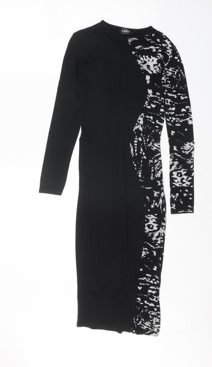 Club L Womens Black Geometric Viscose Bodycon Size 8 Round Neck Pullover
