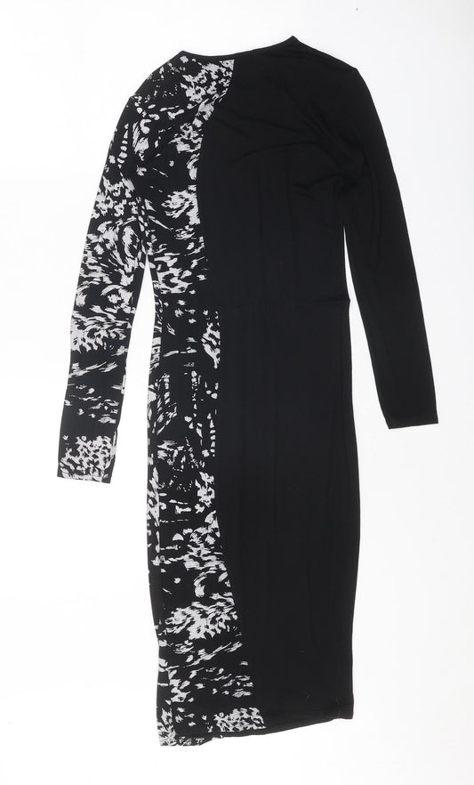 Club L Womens Black Geometric Viscose Bodycon Size 8 Round Neck Pullover