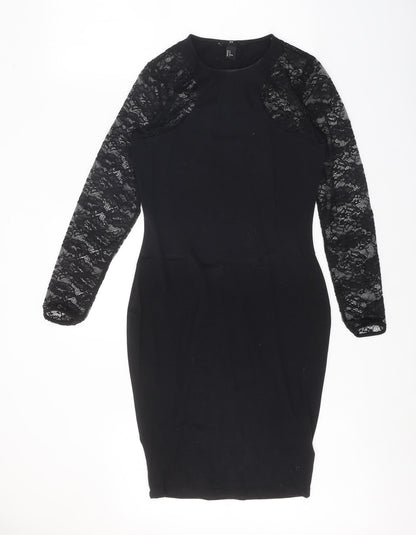 H&M Womens Black Cotton Bodycon Size M Round Neck Pullover