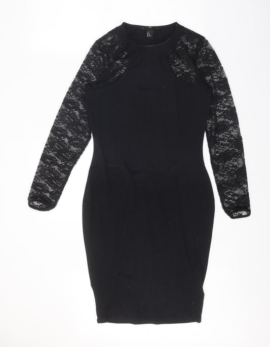H&M Womens Black Cotton Bodycon Size M Round Neck Pullover